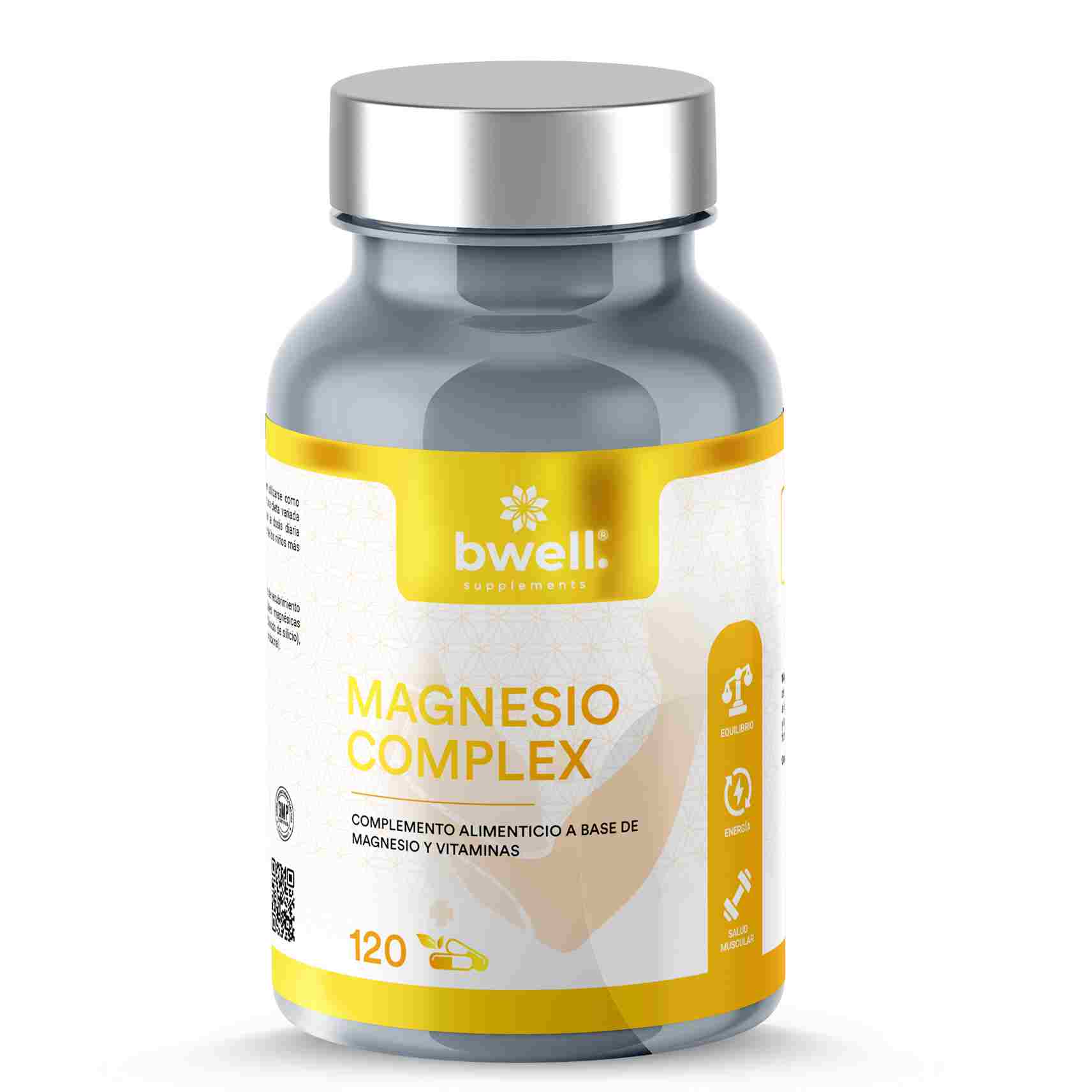 Bwell Supplements Magnesio Complex con magnesio y vitaminas, frasco de 120 cápsulas vegetales