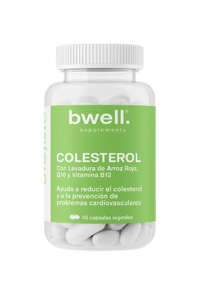 Bwell Supplements Colesterol con levadura de arroz rojo, coenzima Q10 y vitamina B12, frasco de 45 cápsulas vegetales