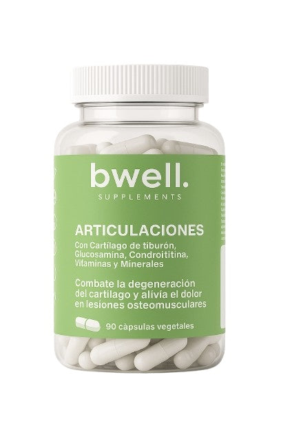 Bwell Supplements Articulaciones con cartílago de tiburón, glucosamina y condroitina, frasco de 90 cápsulas vegetales