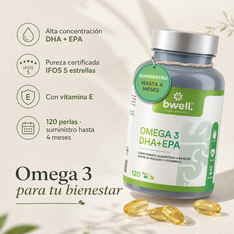 Cápsulas de Omega 3 Complex (DHA y EPA 1500mg) + Vitamina E (Certificado IFOS 5 Estrellas) - 120 cápsulas