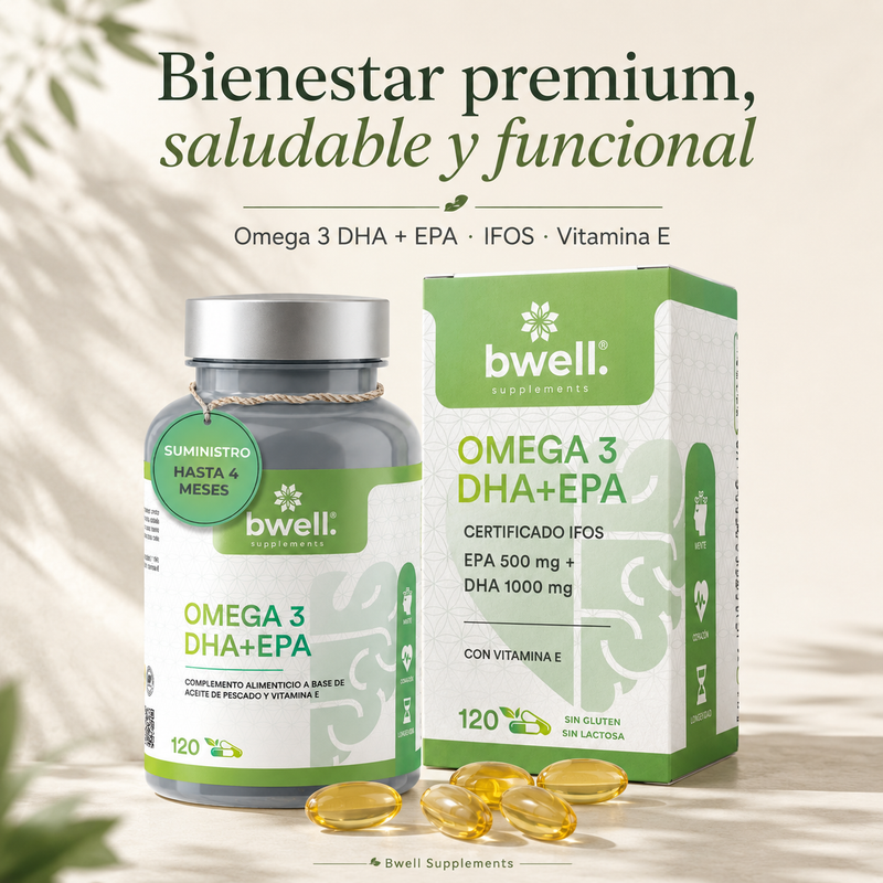 Cápsulas de Omega 3 Complex (DHA y EPA 1500mg) + Vitamina E (Certificado IFOS 5 Estrellas) - 120 cápsulas