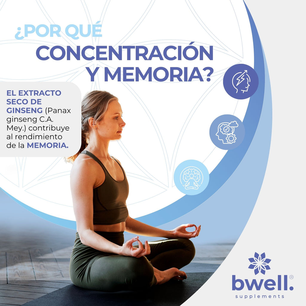 Concentración y Memoria | Guaraná 100mg & Ginseng 50mg + L-Tirosina 500mg - 120 cápsulas