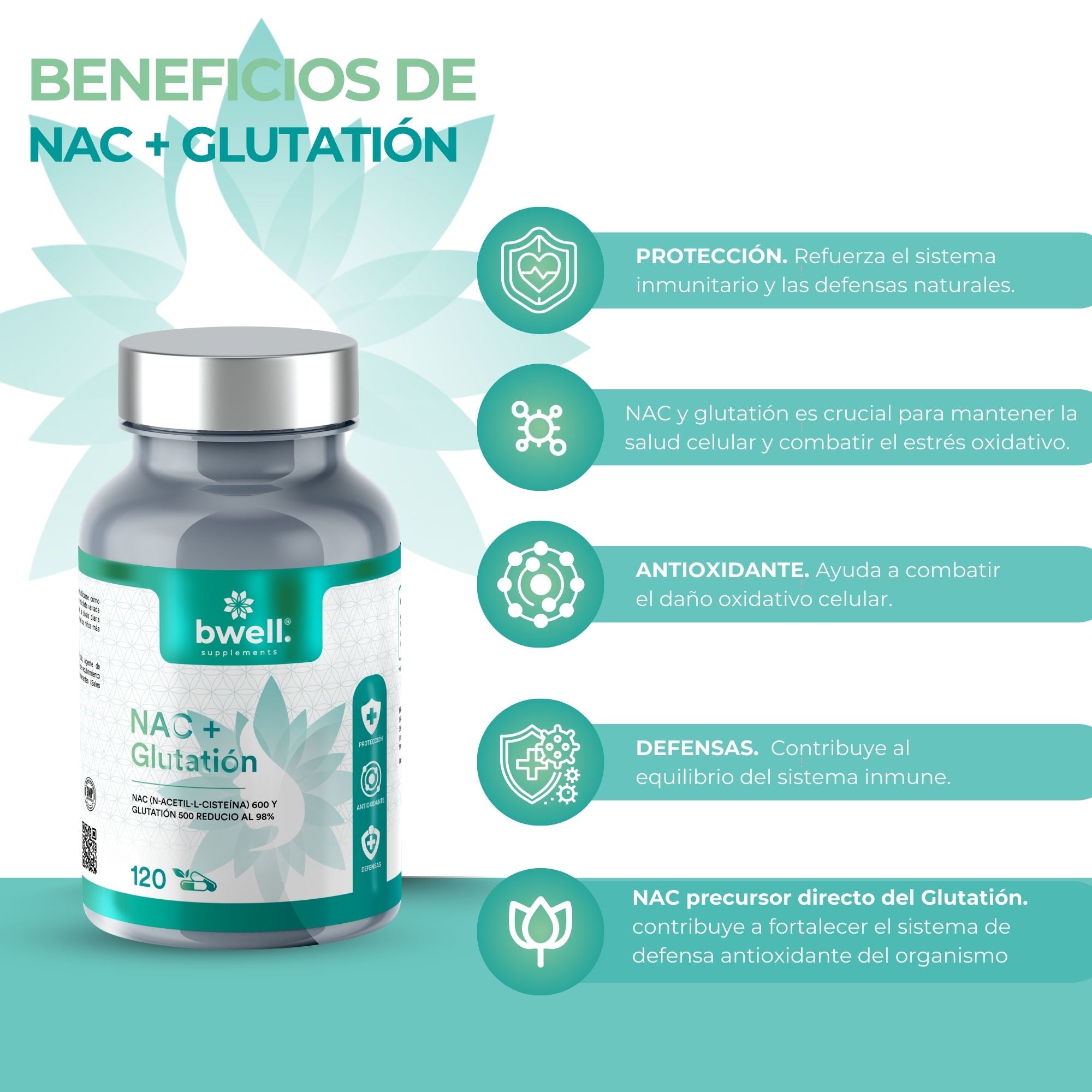 NAC (N-Acetilcisteína) 600mg + L-Glutatión reducido 500mg – 120 cápsulas