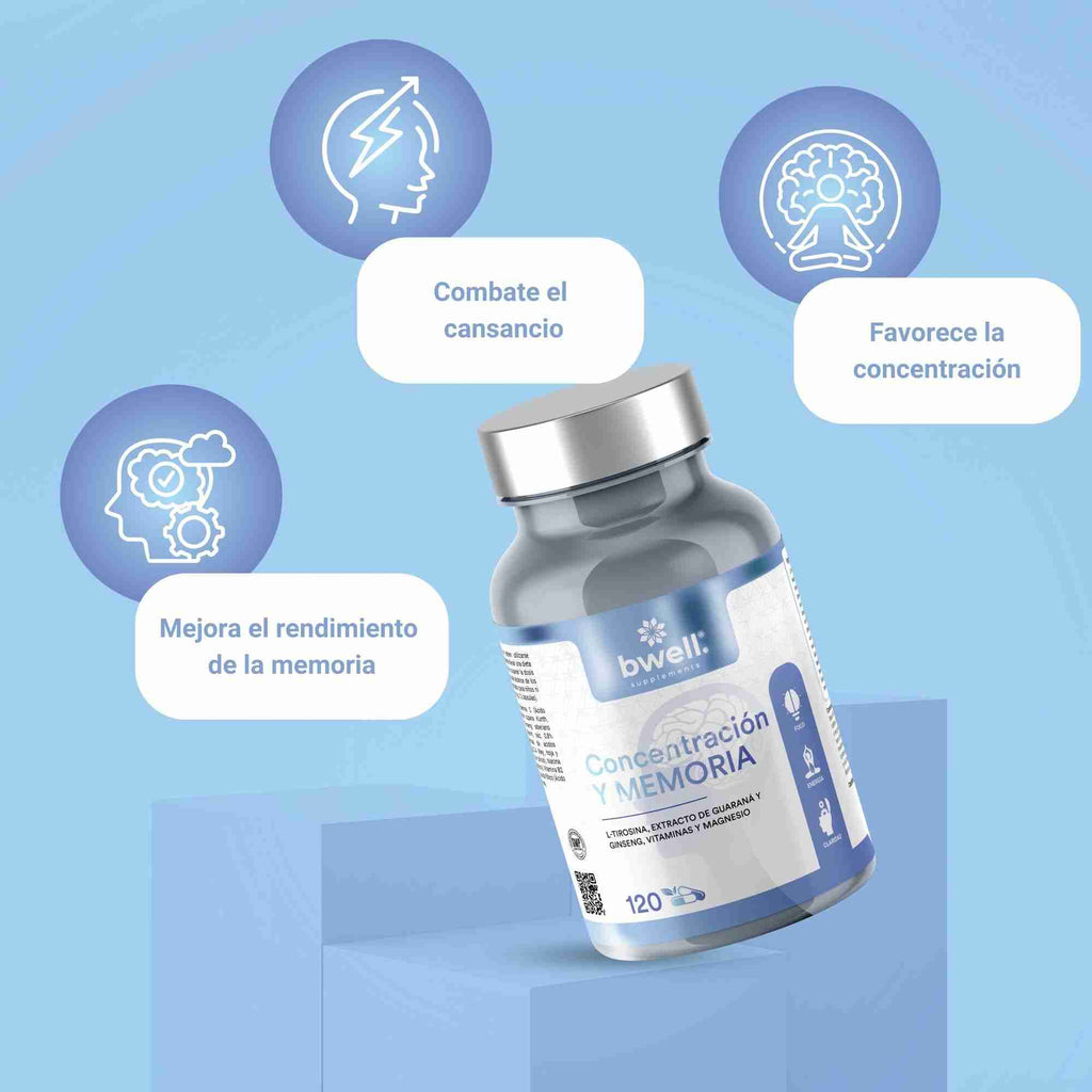 Concentración y Memoria | Guaraná 100mg & Ginseng 50mg + L-Tirosina 500mg - 120 cápsulas