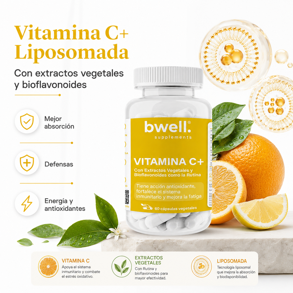 Vitamina C Complex LIPOSOMADA 1.000 mg con Extracto de Té Verde, Piña, Semillas de Uva y Cereza (Potente Antioxidante) – 60 cápsulas