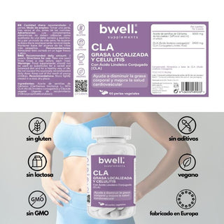 CLA - Con Ácido Linoleico Conjugado (CLA) - con Omega 6 y Aceite de semillas de Cártamo -para Grasa localizada y celulitis - 60 cápsulas