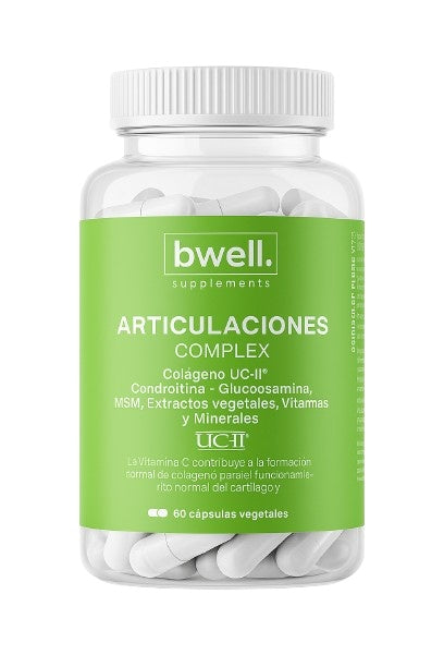 Bwell Supplements Articulaciones Complex con colágeno UC-II, glucosamina y condroitina, frasco de 60 cápsulas vegetales