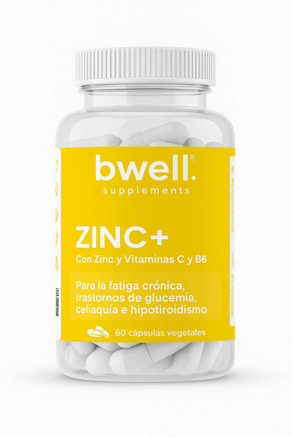 Bwell Supplements Zinc Plus con zinc, vitamina C y vitamina B6, frasco de 60 cápsulas vegetales