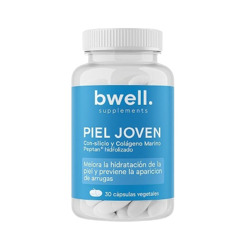 Bwell Supplements Piel Joven con colágeno marino y silicio, frasco de 30 cápsulas vegetales 
