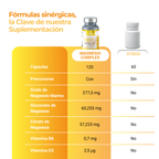 Magnesio Complex 197,5 mg con 3 sales (Marino, Gluconato y Citrato) + Vitaminas B6 y D3 – 120 cápsulas