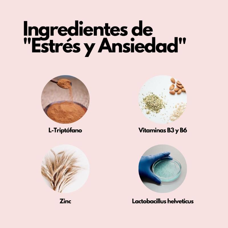 Estrés y Ansiedad Complex | L-Triptófano 500 mg con Vitaminas B3, B6, Zinc y Probióticos – 60 cápsulas