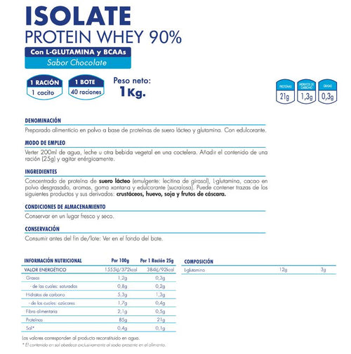 100% WHEY PROTEIN COMPLEX Con  L-Glutamina - Sabor Chocolate 1Kg | 40 raciones