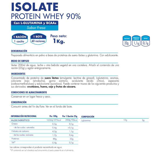 100% WHEY PROTEIN COMPLEX Con  L-GLUTAMINA  - Fresa 1Kg | 40 raciones