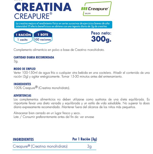 Creatina Creapure® Monohidrato 100% - 300gr | 100 raciones