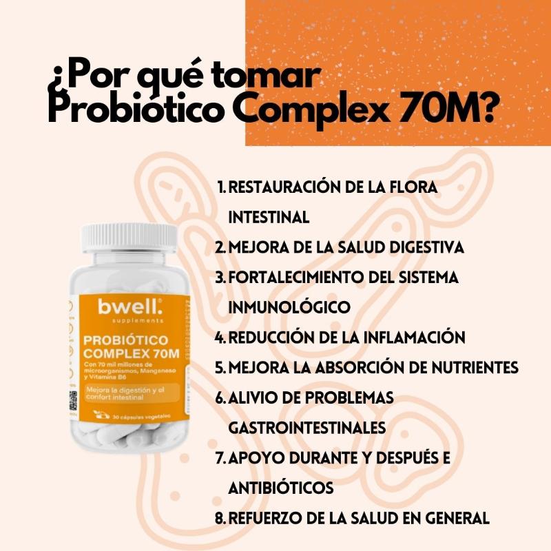 Probiótico Complex 70M con Glutamina, Manganeso y Vitamina B6 (Potente probiotico)– 30 cápsulas