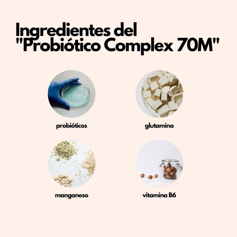 Probiótico Complex 70M con Glutamina, Manganeso y Vitamina B6 (Potente probiotico)– 30 cápsulas
